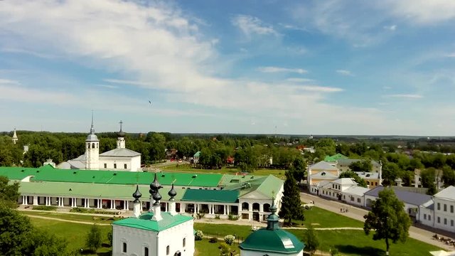 Aerial view of Suzdal Kremlin with Cathedral of Nativity, oldest part of medieval Russian town Suzdal