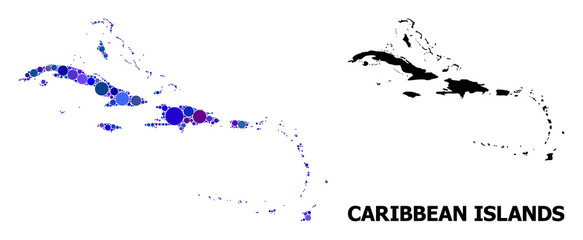 Blue Circle Mosaic Map of Caribbean Islands