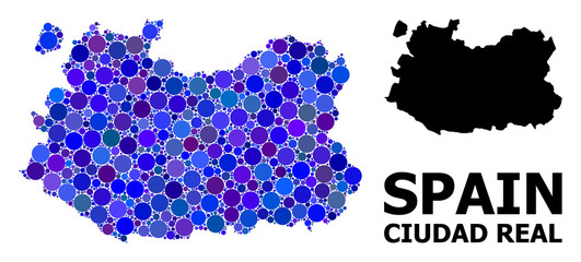 Blue Circle Mosaic Map of Ciudad Real Province
