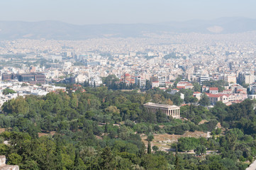 Fototapeta na wymiar View of Athens from Acropolis hill, Greece.