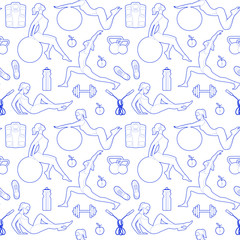 Seamless pattern with vector flat illustration. Women sports, yoga