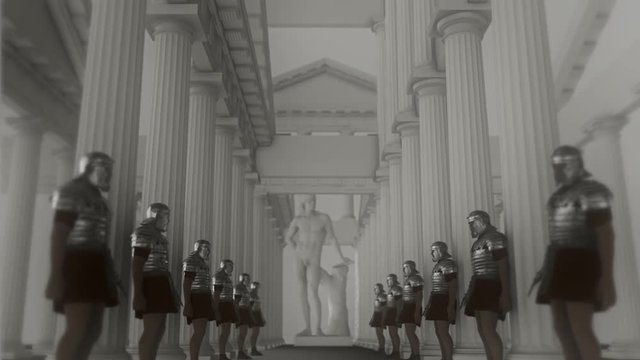 Roman Guards Inside a Palace with Greek Pillars
