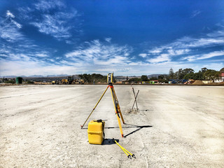 Trimble survey equipment robotic total station theodolite setup on a platform