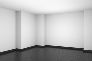White empty room with black wooden parquet floor