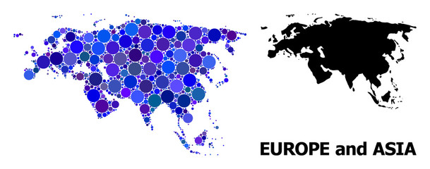 Blue Circle Mosaic Map of Europe and Asia