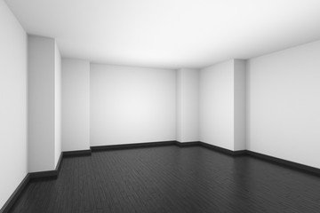 Fototapeta premium Pusty biały pokój z parkietem z czarnego drewna