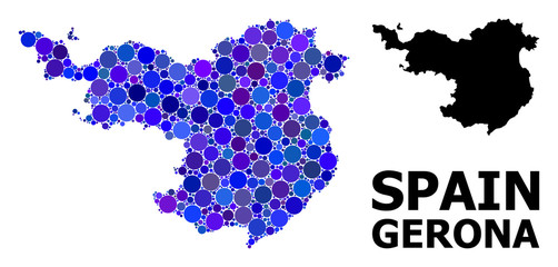 Obraz premium Blue Round Dot Mosaic Map of Gerona Province
