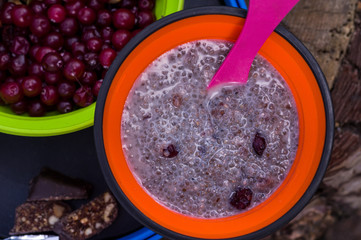 Breakfast with chia seeds. Dish with chia seeds.