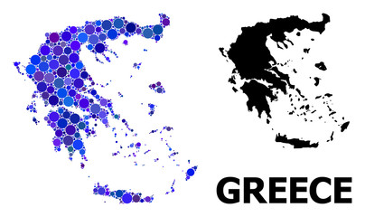 Blue Round Dot Mosaic Map of Greece