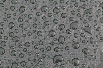 Large drops of water on plastic film after rain