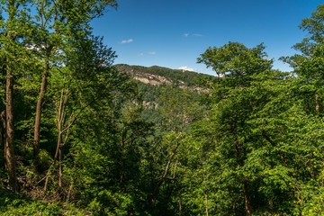 Fototapeta na wymiar The 404 foot Hickory Nut Falls in Chimney Rock State Park, North Carolina.