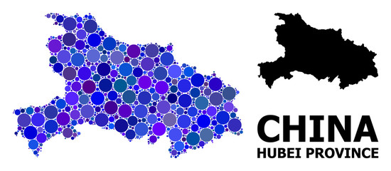 Obraz premium Blue Circle Mosaic Map of Hubei Province