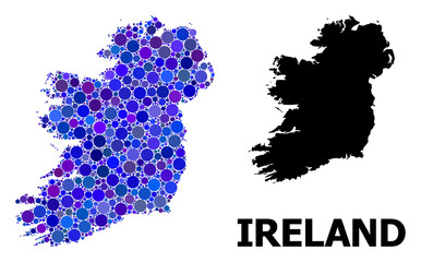 Obraz premium Blue Round Dot Mosaic Map of Ireland Island