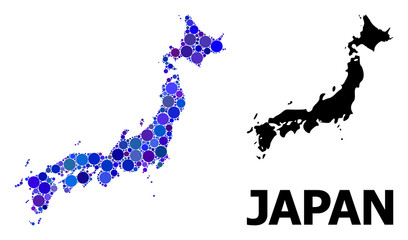 Fototapeta premium Blue Round Dot Mosaic Map of Japan
