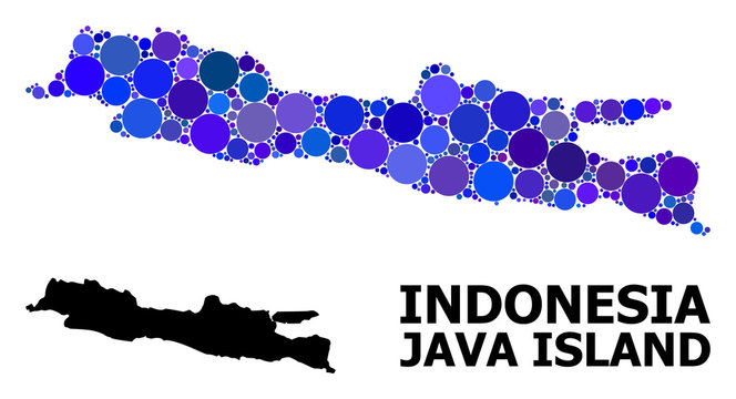 Blue Circle Mosaic Map of Java Island