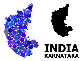 Obraz premium Blue Circle Mosaic Map of Karnataka State