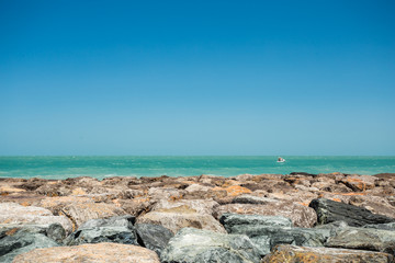 Fototapeta na wymiar View from the beach at The Palm Island, Dubai