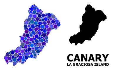 Obraz premium Blue Circle Mosaic Map of La Graciosa Island