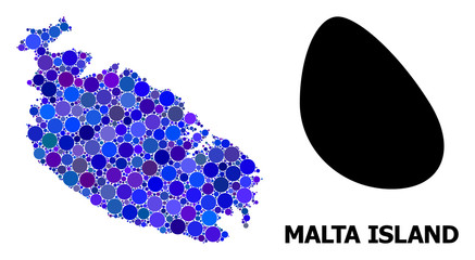 Blue Round Dot Mosaic Map of Malta Island