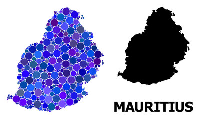 Obraz premium Blue Round Dot Mosaic Map of Mauritius Island