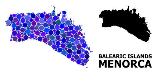 Obraz premium Blue Round Dot Mosaic Map of Menorca Island
