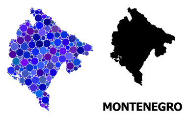 Obraz premium Blue Circle Mosaic Map of Montenegro