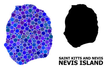 Blue Round Dot Mosaic Map of Nevis Island