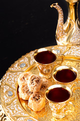 Traditional arabic delight sweets with cashew nuts. Eastern sweets. Close up.