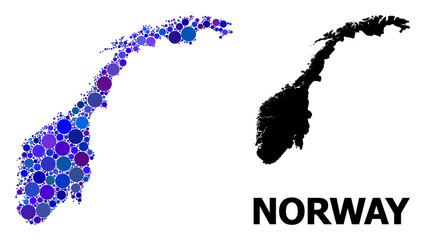 Fototapeta premium Blue Round Dot Mosaic Map of Norway