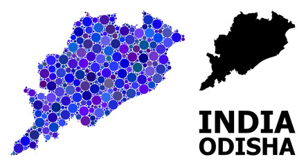 Obraz premium Blue Circle Mosaic Map of Odisha State