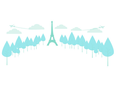 Background, blank. Eiffel Tower. Travels. In minimalist style Cartoon flat Vector