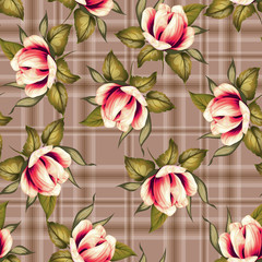 Seamless pattern  flower with green leaf design
