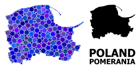 Obraz premium Blue Round Dot Mosaic Map of Pomerania Province