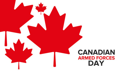 Canadian Armed Forces Day. National holiday, celebrated annual in June. Canada flag. Maple leaf design. Special tribute to the men and women of the Armed Forces. Poster, card, banner and background