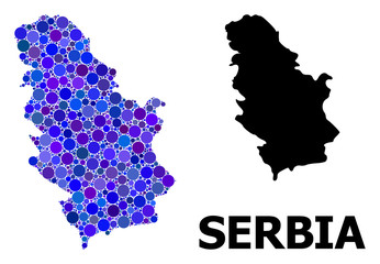 Obraz premium Blue Circle Mosaic Map of Serbia