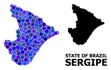 Obraz premium Blue Round Dot Mosaic Map of Sergipe State