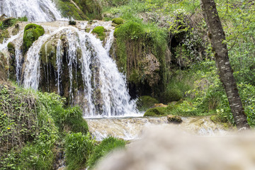 beautiful waterfall in the wooded forest - 270297185