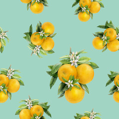 Watercolor hand drawn orange fruit seamless pattern.