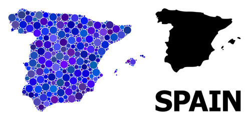 Obraz premium Blue Round Dot Mosaic Map of Spain
