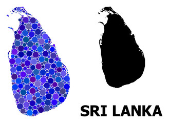 Fototapeta premium Blue Circle Mosaic Map of Sri Lanka