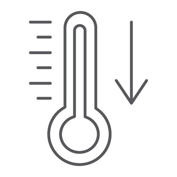 recommend clip art: Temperature falling thin line icon, thermometer and forecast, cold temperature sign, vector graphics, a linear pattern on a white background.