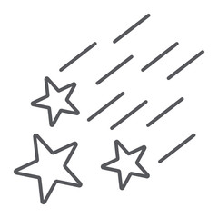 Falling stars thin line icon, night and forecast, shooting stars sign, vector graphics, a linear pattern on a white background.