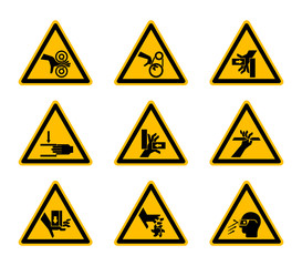 Triangular Warning Hazard Symbols labels Isolate On White Background,Vector Illustration