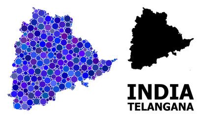 Obraz premium Blue Circle Mosaic Map of Telangana State