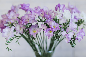 Obraz na płótnie Canvas Bouquet of delicate lilac flowers close up