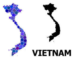 Blue Round Dot Mosaic Map of Vietnam