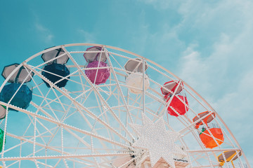 Colourful ferris wheel in Tibidabo amusement park. Barcelona, Spain