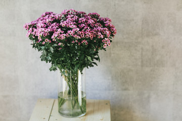 Bouquet of delicate lilac flowers close up