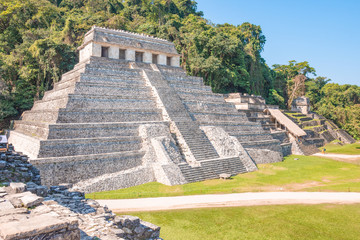 The ancient pyramids of Palenque, a Mayan Archaeological Site in Chiapas, Mexico