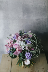 Bouquet of delicate lilac flowers close up